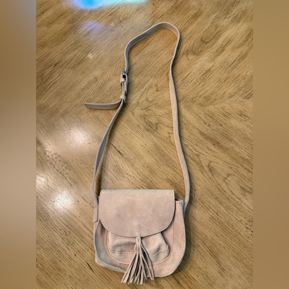 Able Pink Suede Tassel Crossbody Bag